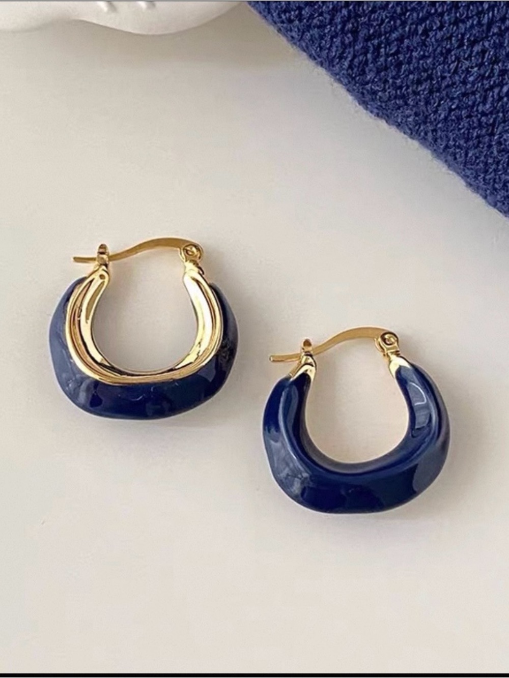 Gold & Navy Blue Hoop Earrings - Women's Fashion Jewelry